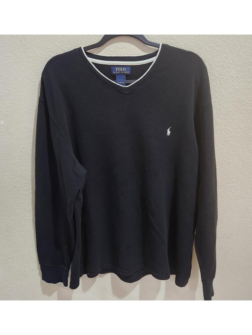 Polo Ralph Lauren Mens Large Black Thermal Waffle pullover Crew Neck L/S Shirt
